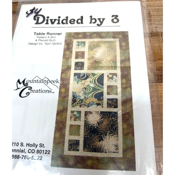 Divided By 3 Quilted Table Runner Pattern By Mountainpeek Creations 21.5" X 43.5 - Picture 2 of 3